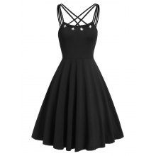 dresslily Strap Collar Fit And Flare Dress