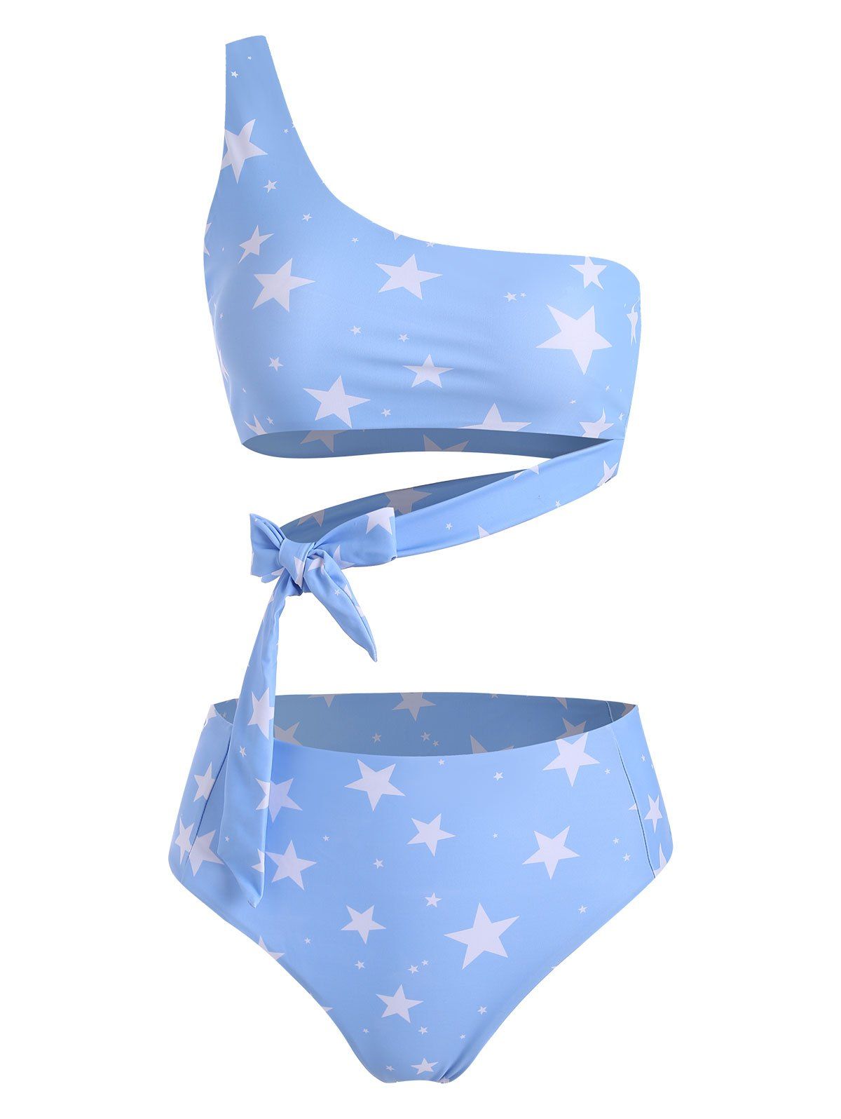Star Print One Shoulder Tied Bikini Swimsuit - LIGHT SKY BLUE L