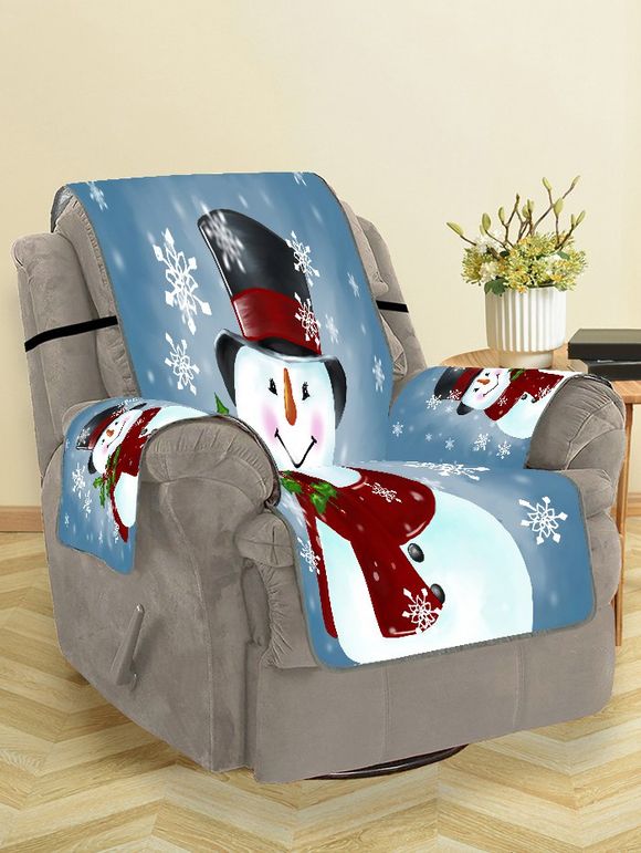 Housse de Canapé de Noël Motif de Bonhomme de Neige et de Flocon de Neige - Bleu gris SINGLE SEAT