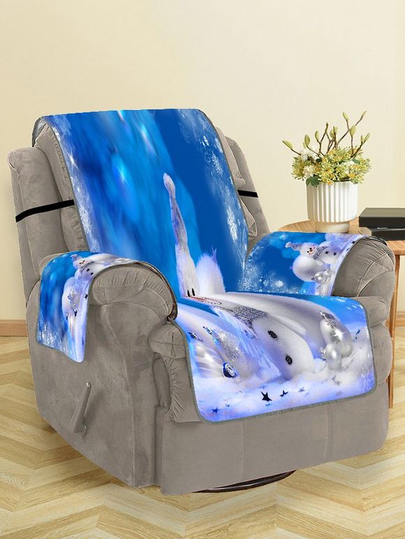 Housse de Canapé de Noël Motif de Boules et Bonhomme de Neige - Bleu Dodger SINGLE SEAT