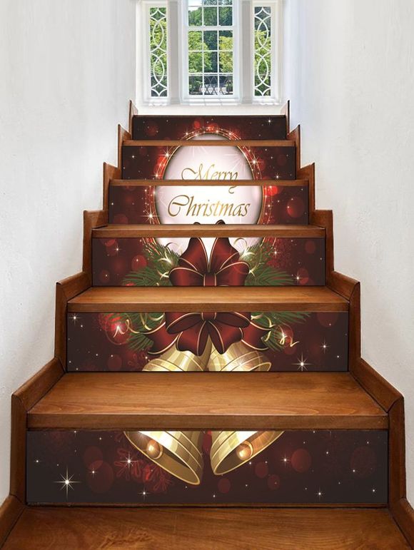 Autocollant d'Escalier Joyeux Noël Motif de Cloche Amovible - multicolor 18*100CM*6PCS