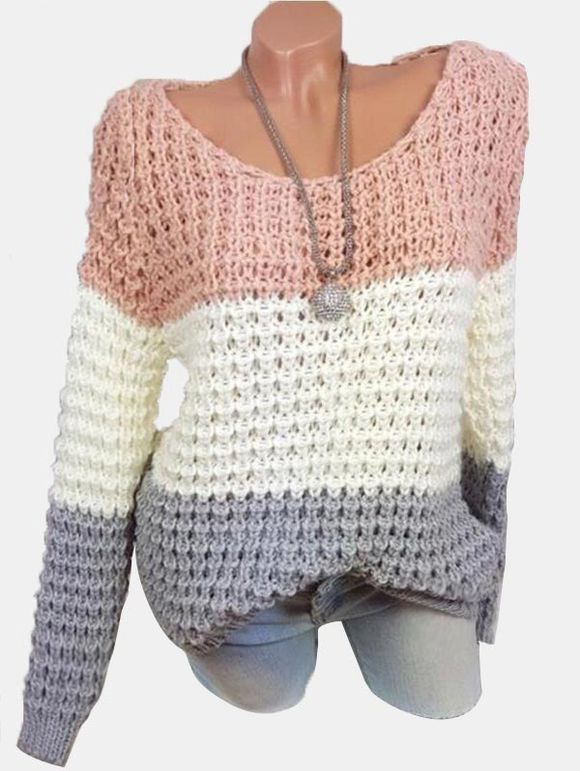 Plus Size contraste couleur Chunky Sweater - Rose 2X
