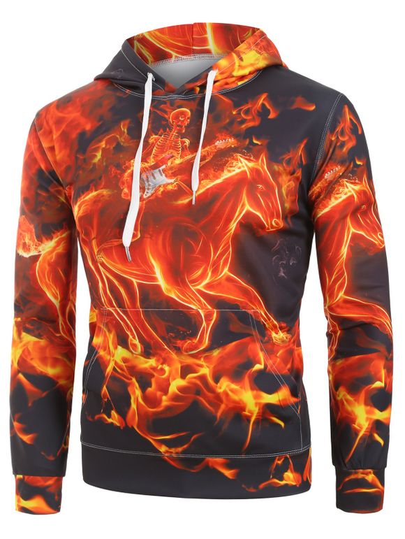 Sweat à Capuche Guitare Feu Squelette avec Poche en Avant - multicolor 2XL