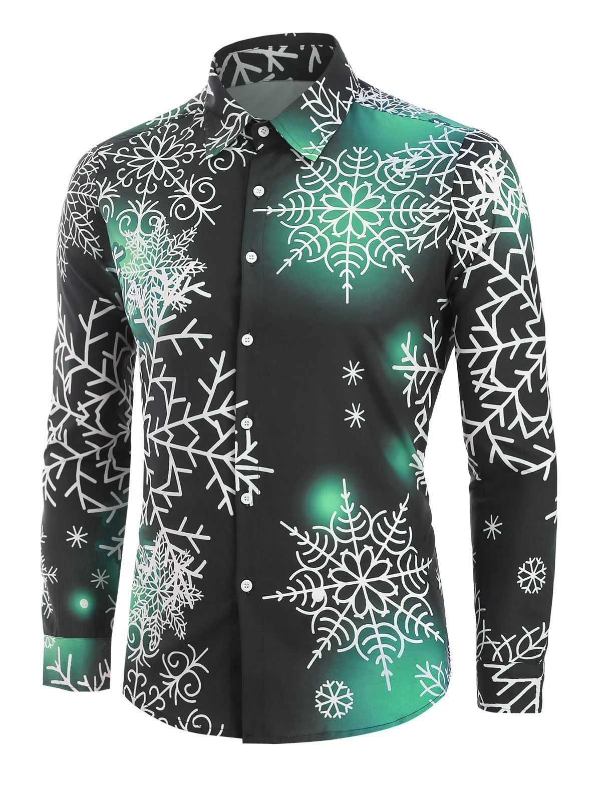 [38% OFF] 2021 Christmas Snowflake Light Print Button Up Shirt In PINE ...