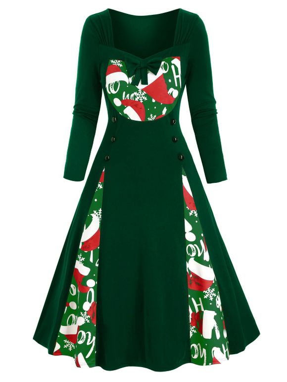 Robe Boutonnée Chapeau de Père Noël et Nœud Papillon Grande Taille - Vert Forêt Moyen 2X