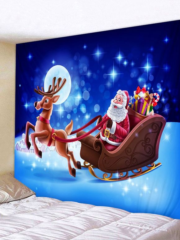 Tapisserie Murale Pendante Art Décoration Lune Cerf et Père Noël Imprimés - multicolor W91 X L71 INCH