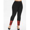 Legging à Carreaux à Coupe Haute de Grande Taille avec Œillet - Noir 4X