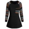 T-shirt Géométrique à Manches Raglan avec Poches - Noir M