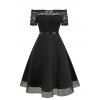 Robe Semi-Formelle en Dentelle à Epaule Dénudée - Noir XL