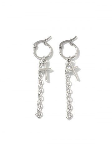 Chain Cross Hoop Drop Earrings