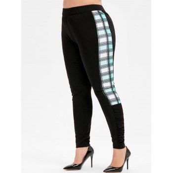 

Plus Size Plaid Splicing Leggings, Black