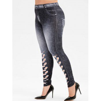 

Plus Size Jeans Printed Fitted Leggings, Dark slate blue