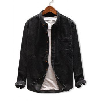 

Button Up Pocket Corduroy Shirt, Black