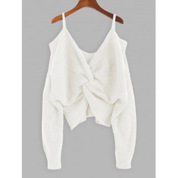 

Twisted Open Shoulder Pullover Sweater, Milk white