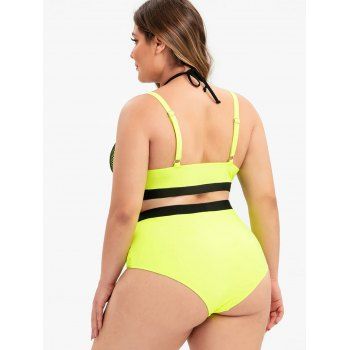 

Fishnet Overlay Plus Size Ruched Bikini Swimsuit, Yellow