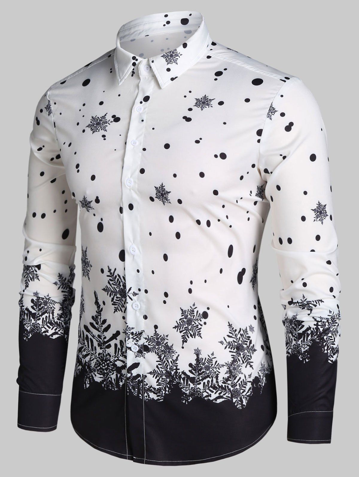 

Christmas Snowflake Print Button Up Long Sleeve Shirt, White