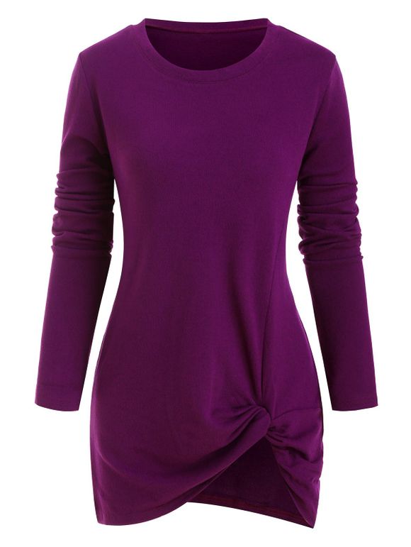 T-shirt Tordu en Avant de Grande Taille - Rouge Violet Moyen 1X