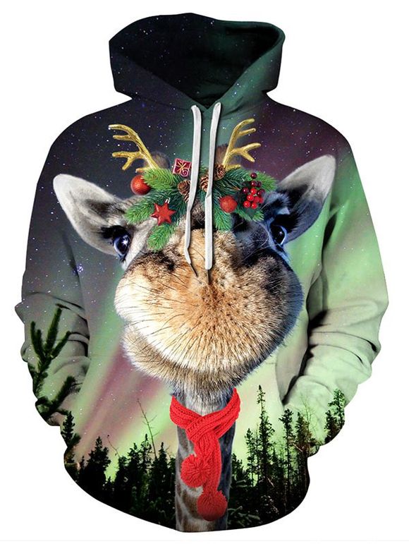 Sweat à Capuche de Noël 3D Animal Imprimé avec Poche - multicolor 2XL