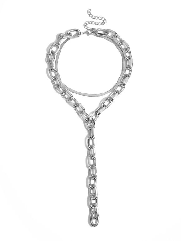 Collier Simple Chaîne Longue Double Couches - Argent 