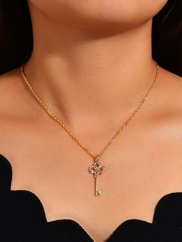 Collier Clé en Strass - Or 