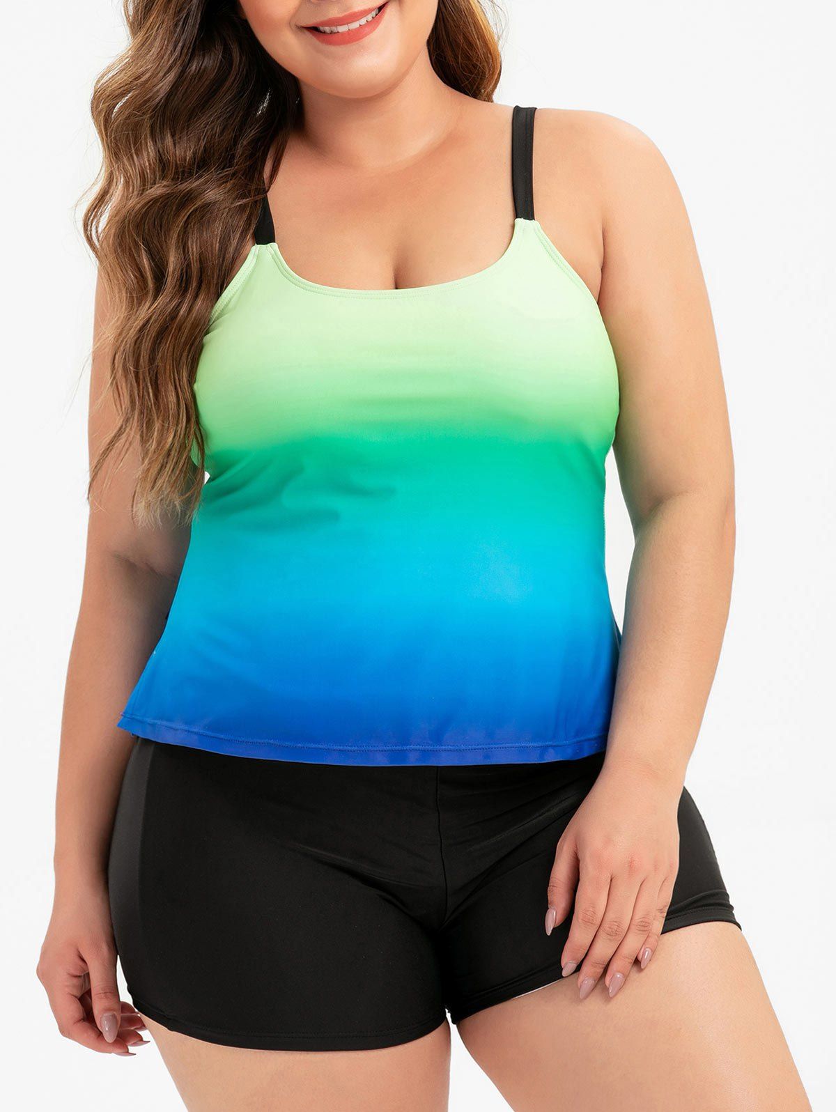 [36% OFF] 2021 Plus Size Ombre Color Tankini Swimsuit In GREEN | DressLily