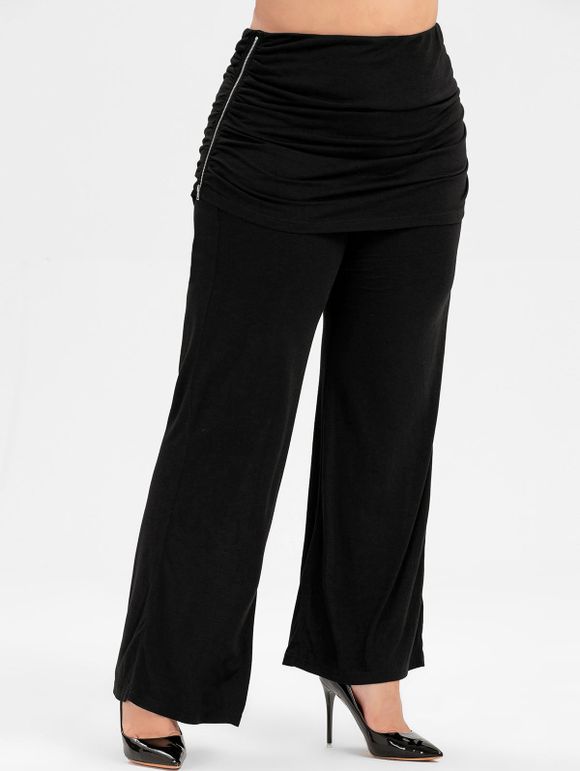 Pantalon Jupe-Short Plissé Zippé de Grande Taille - Noir L