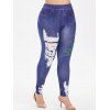 Legging Applique 3D Fleur Brodée à Taille Haute Grande Taille - Bleu 3X