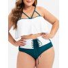 Maillot de Bain Bikini à Bretelle de Grande Taille à Lacets à Volants - Blanc 1X