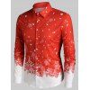 Chemise de Noël Boutonnée Flocon de Neige Imprimé à Manches Longues - Rouge 2XL