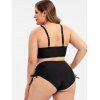 Floral Embroidered Mesh Overlay Lace-up Plus Size Bikini Swimsuit - BLACK 5X