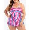 Maillot de Bain Tankini Teinté Ouvert au Dos de Grande Taille à Col Halter - Rose 2X
