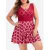 Maillot de Bain Sanglé Losange Imprimé de Grande Taille Une-Pièce - Rouge Vineux 4X