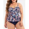 Maillot de Bain Tankini Fleuri Imprimé de Grande Taille à Armature - Cadetblue 4X
