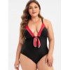Knot Piping Colorblock Plus Size One-piece Swimsuit - BLACK 5X