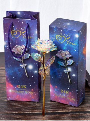 Colorful Plated Artificial Rose Flower In A Box