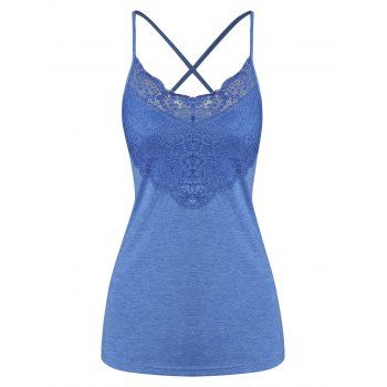 

Cross Back Lace Insert Tank Top, Cornflower blue