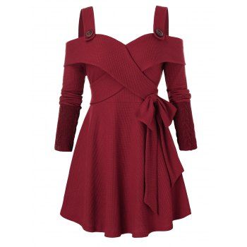 

Plus Size Solid Button Embellished Sweater, Red wine