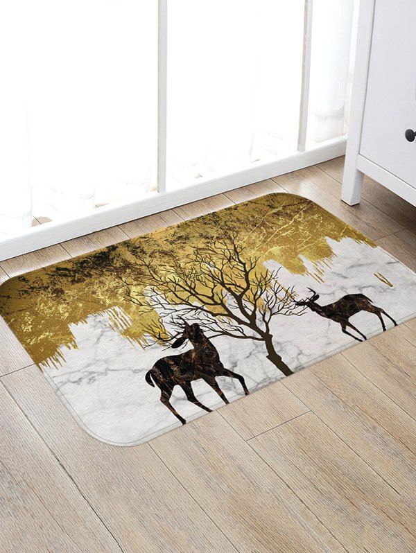

Elks and Tree Pattern Water Absorption Area Rug, Multi-a