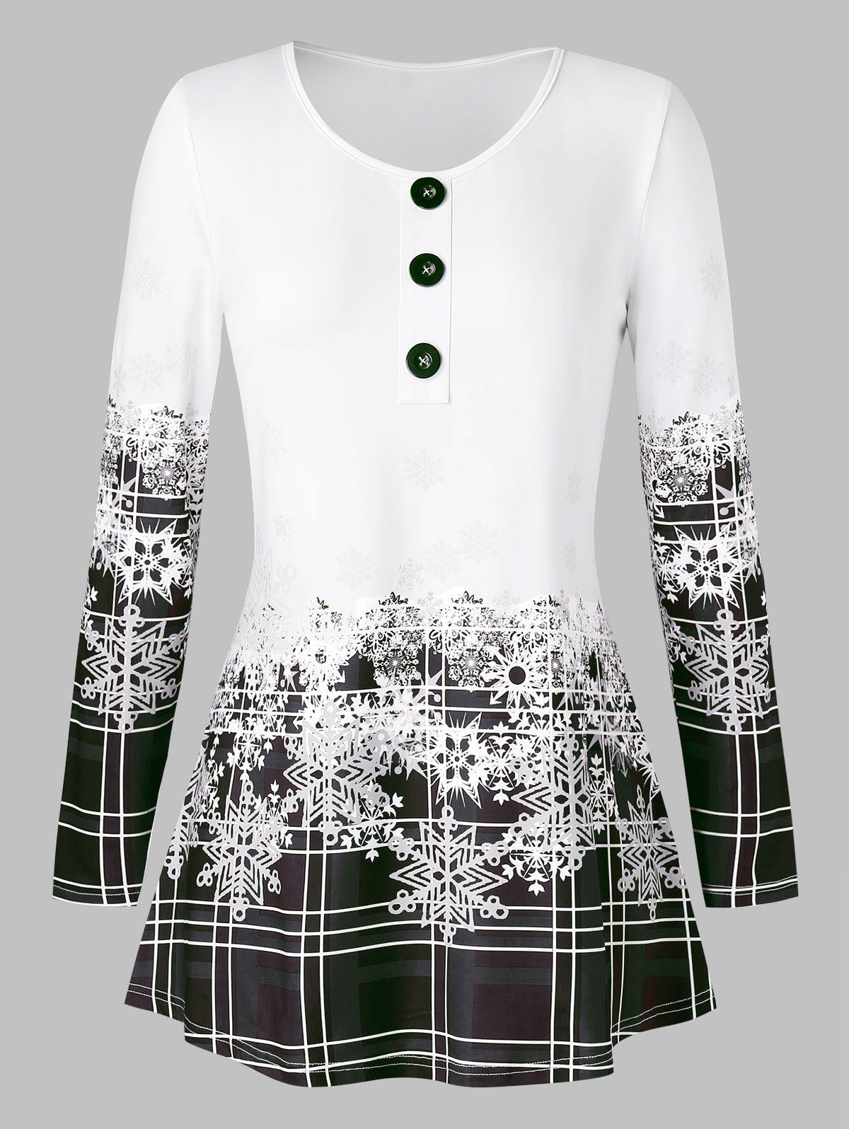 

Plus Size Plaid Snowflake Print Christmas T Shirt, Black