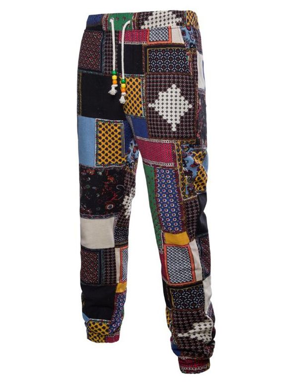 Tribal Ditsy Patchwork Print Casual Jogger Pants - multicolor A L