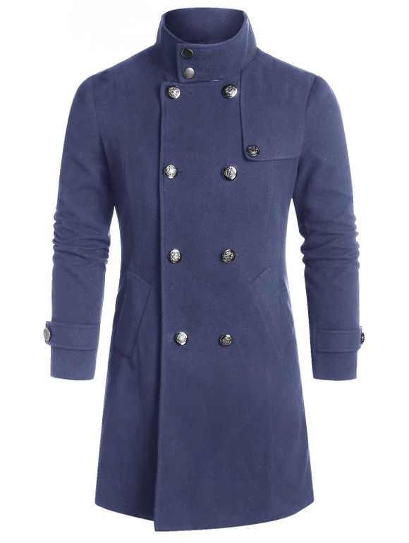 Manteau Militaire Fendu au Dos à Double Boutonnage en Laine - Bleu gris M