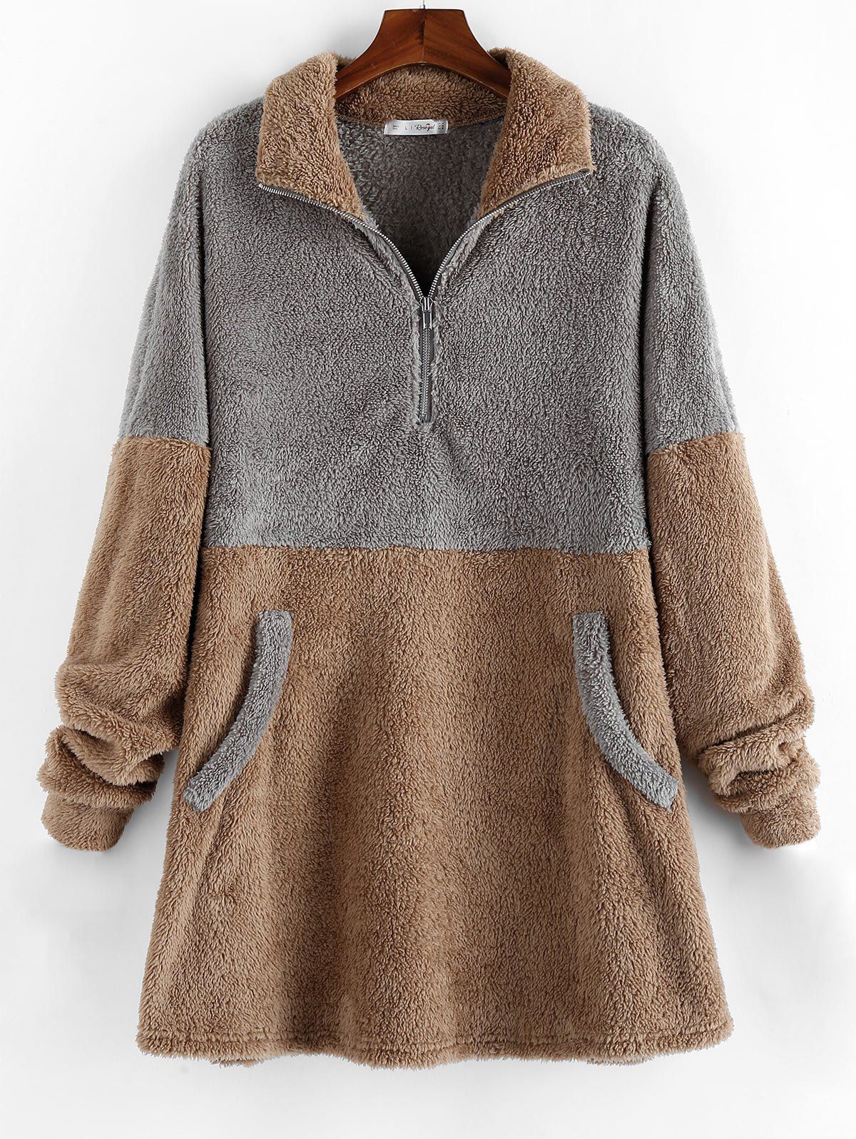 Plus Size Colorblock Faux Fur Sweatshirt - DARK GOLDENROD L