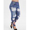 Legging 3D Fleuri Imprimé à Applique Taille Haute de Grande Taille - Bleu 4X