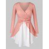 Blouse Superposée Bicolroe de Grande Taille avec Nœud Papillon - Rose 2X