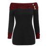 Haut Boutonné Panneau Tricoté à Epaule Dénudée - Rouge Vineux 3XL