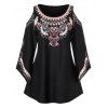 Taille Plus froid épaule T-shirt imprimé tribal - Noir 4X