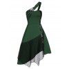 Robe d'Halloween Gothique Bouclée en Résille Insérée à Une Epaule - Vert Forêt Noire 2XL