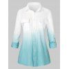 Chemise Boutonnée Ombrée avec Poche Grande Taille - Cyan Opaque 1X