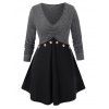 T-shirt Long Plongeant de Grande Taille avec Bouton - Noir 5X