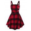 Plus Size Bouton Mock Plaid Imprimer Flare Tank Top - Rouge 4X